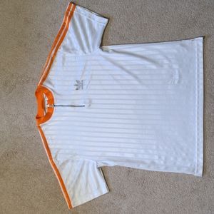 Vintage Adidas half zip white shirt with orange 3-stripe